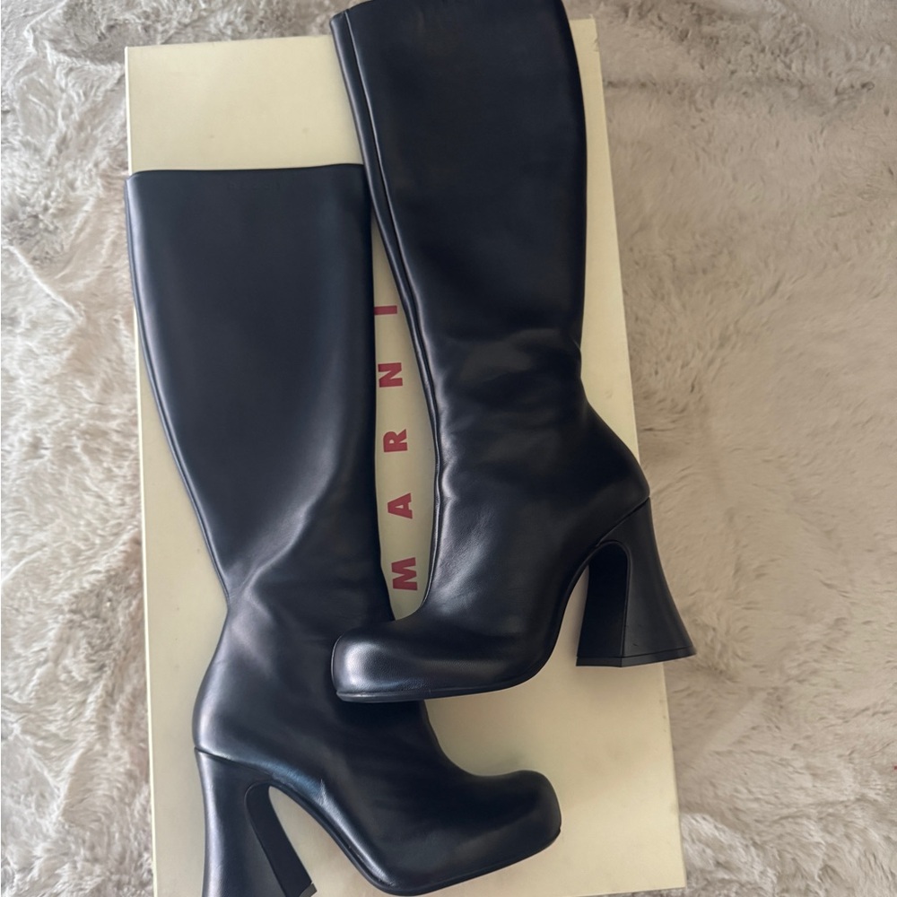 Marni Knee High Black Heeled Boots